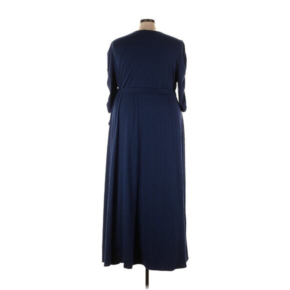 Kiyonna Dress Meadow Dream Style 5X Maxi True Wrap Slimming Navy Blue Ruched - Picture 6 of 9
